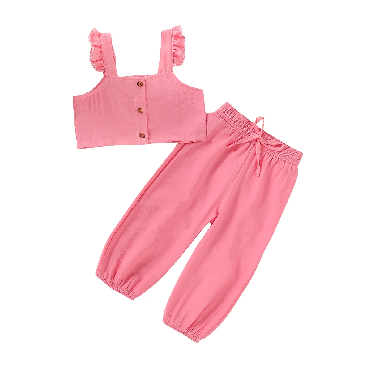 Toddler Kids Baby Girls Clothing Set Solid Color Crop Top Long Pant Girl Ruffle Sleeveless Tops Pants 2pcs Outfits Clothes 1-6Y