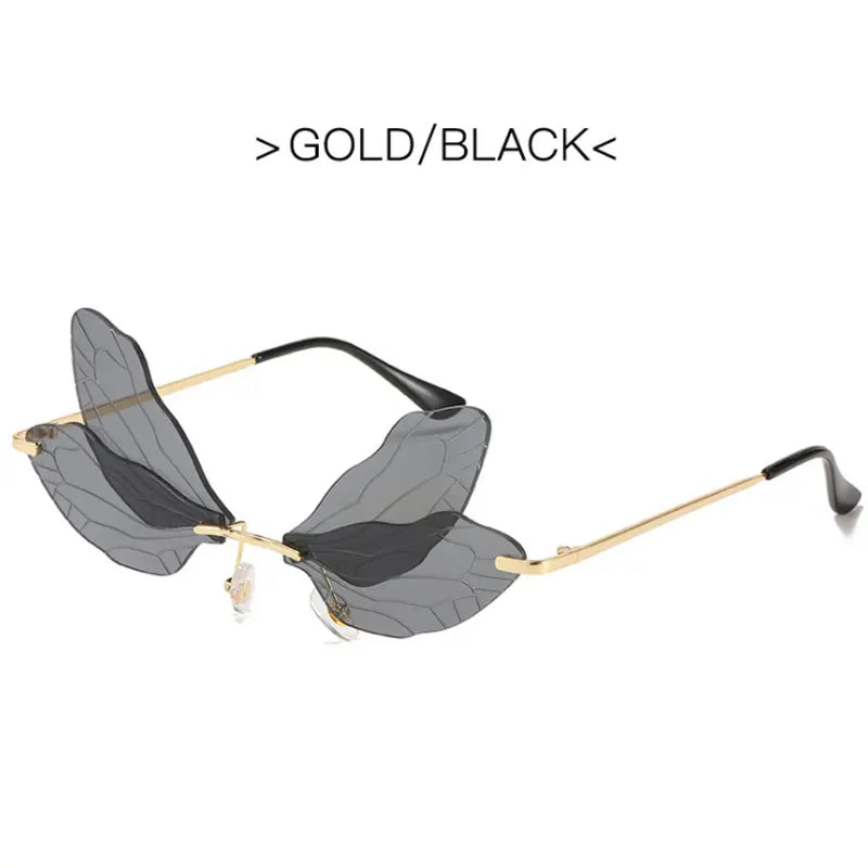 Vintage Dragonfly Wings Sunglasses Fashion Rimless Women Clear Lens Eyewear Men Pink Sun Glasses UV400 Eyewear Female