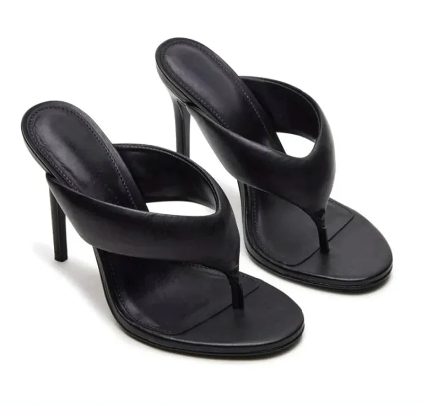 Women’s Thong High Heel Mule Sandals, Open Toe Slip-On Stiletto Party Mules