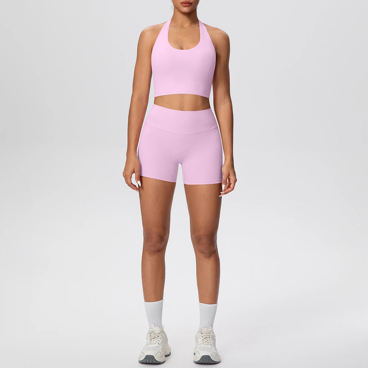 Woman Gym Yoga Set High Waisted Lifting Buttocks Sports Yoga Shorts Breathable Sexy Beautiful Back Halter Bra Chest Pad Yoga Set