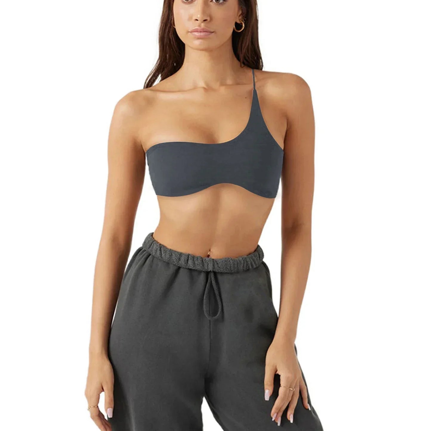 Stretchy Summer Corset Top Women Slim One-Shoulder Sleeveless Black Sexy Bodycon Club Crop Tops Jogger Tube Aesthetic Clothing