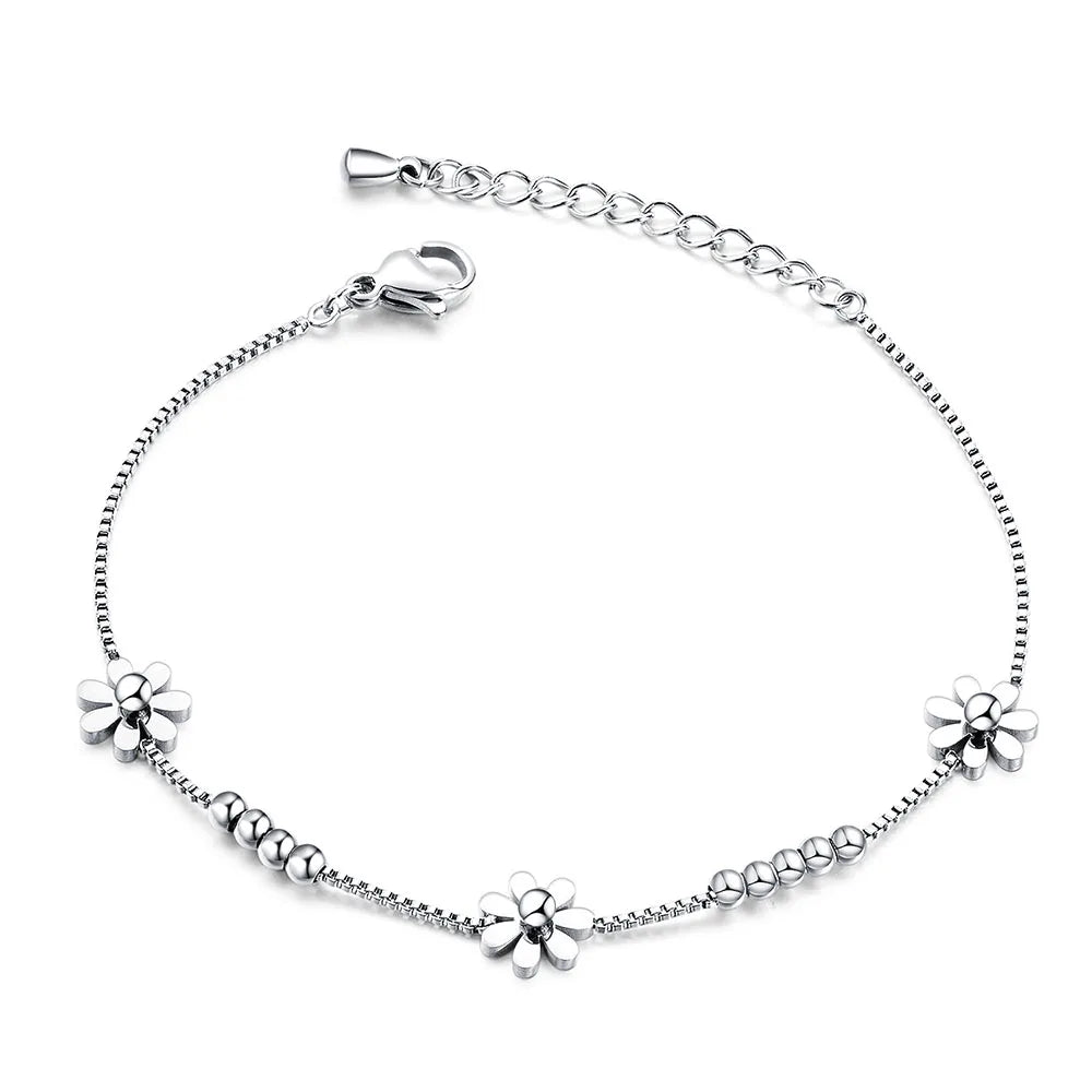 Lokaer Titanium Steel Rose Gold Plated Small Fresh Daisy Charm Bracelet Female Jewelry Trendy Chain & Link Bracelets B18196