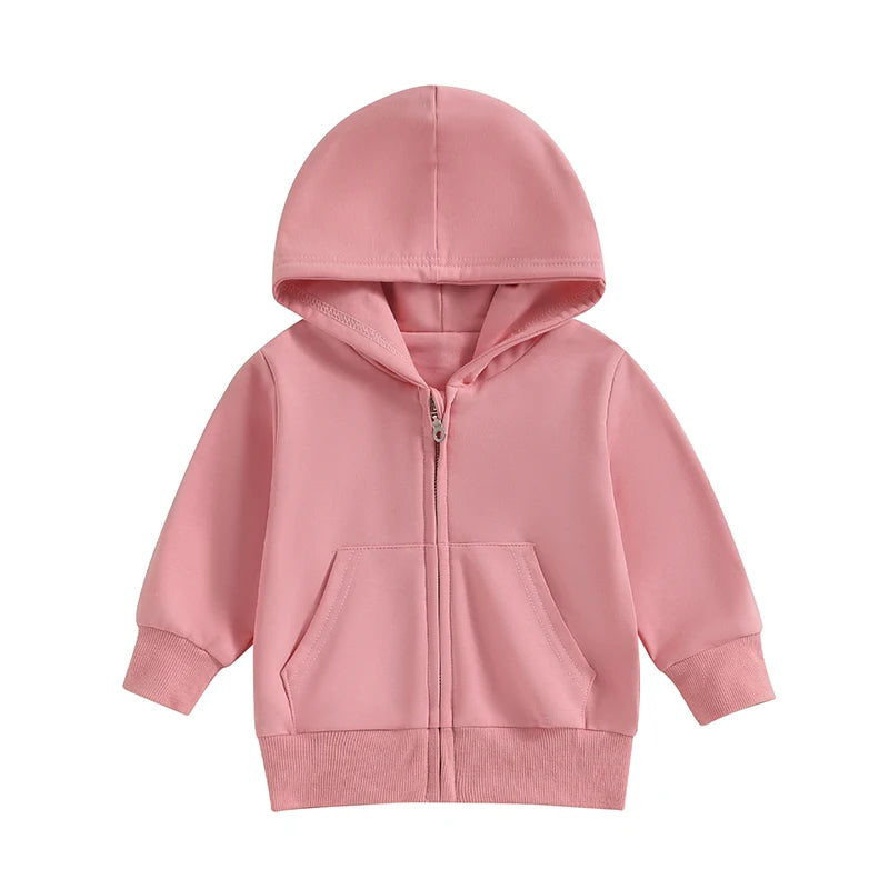 Solid Casual Zip Up Hooded Coat For Toddler Boys Girls Hoodies Jacket Long Sleeve Kids Coat Fall Winter Clothes Outerwear