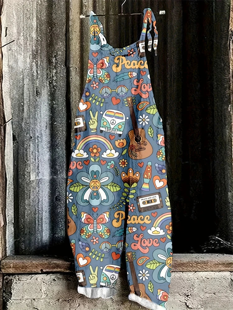 2025 Hot Women's Summer Fashion One-piece Suspender Pants Simple Comfortable Home Wide-leg Pants 3D Rooster Printed Work Pants