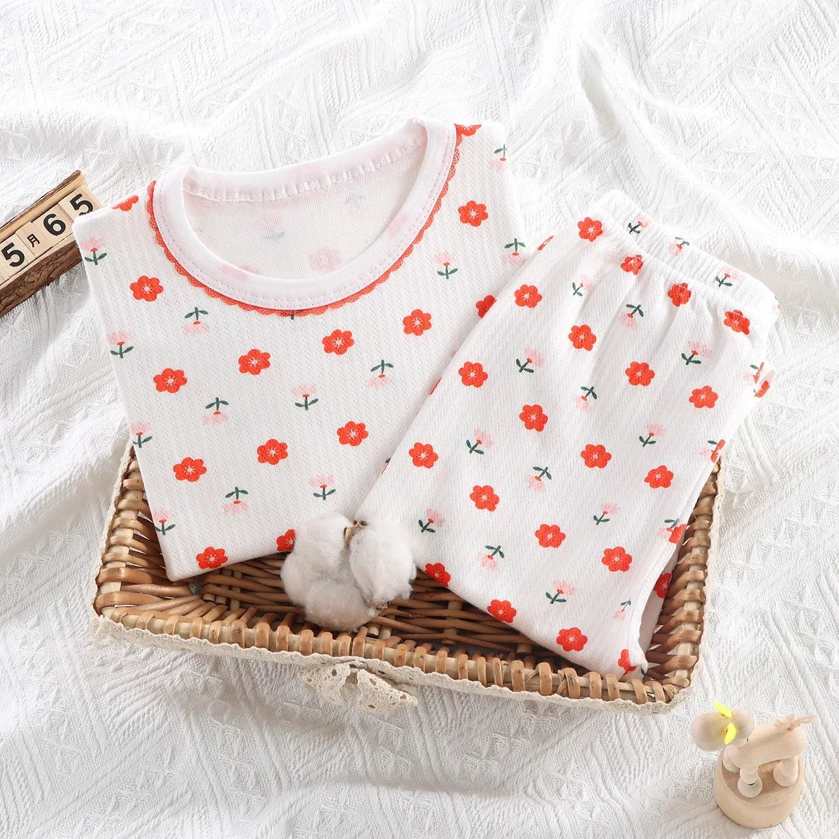 Kids Pajama Set Pure Cotton Cartoon Floral Boys Sleepwear Girls Loungewear Suit Children Sleep Set 1-6Y Soft Sleepwear Outfit