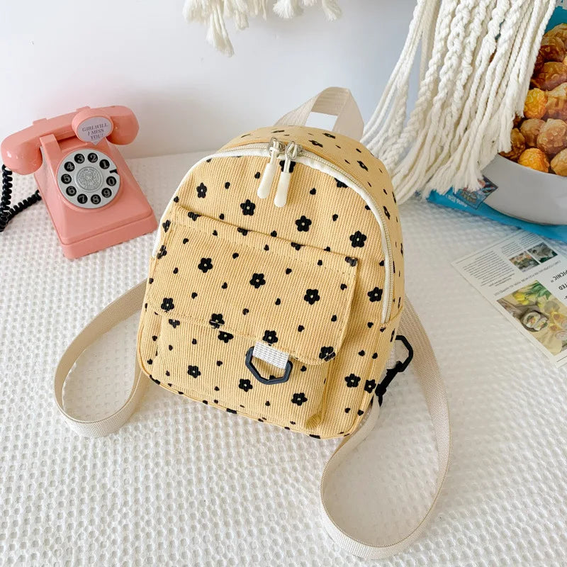 Cute Small Flowers Corduroy Mini Backpack Women's Lightweight Backpacks Large Capacity Travel Rucksack Student School Baskpack