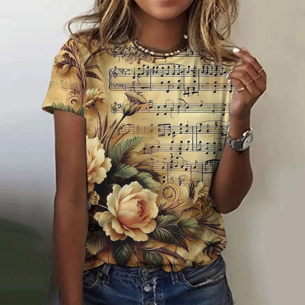 Summer Rose Music 3D Print T-shirts Women Streetwear Harajuku Casual Fashion Y2k Short Sleeve T Shirt O-neck Tees Tops Clothing