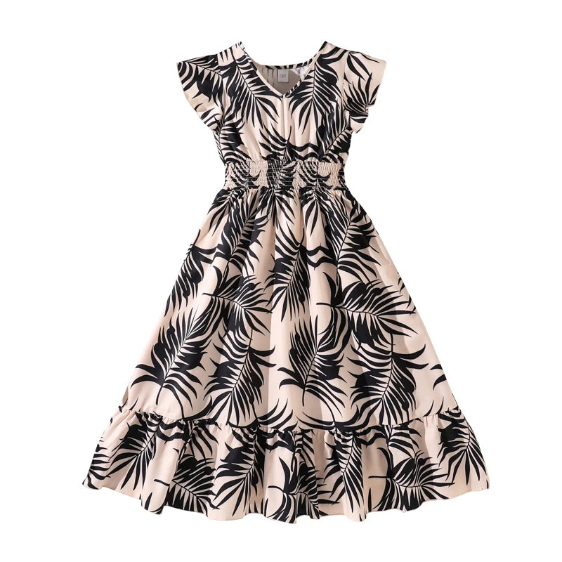 Girls Sleeveless Striped Navy Blue Dress Shirred-Waist Aline Dress Summer Tween Girls Dress Daily Casual Activity Baptism Dress
