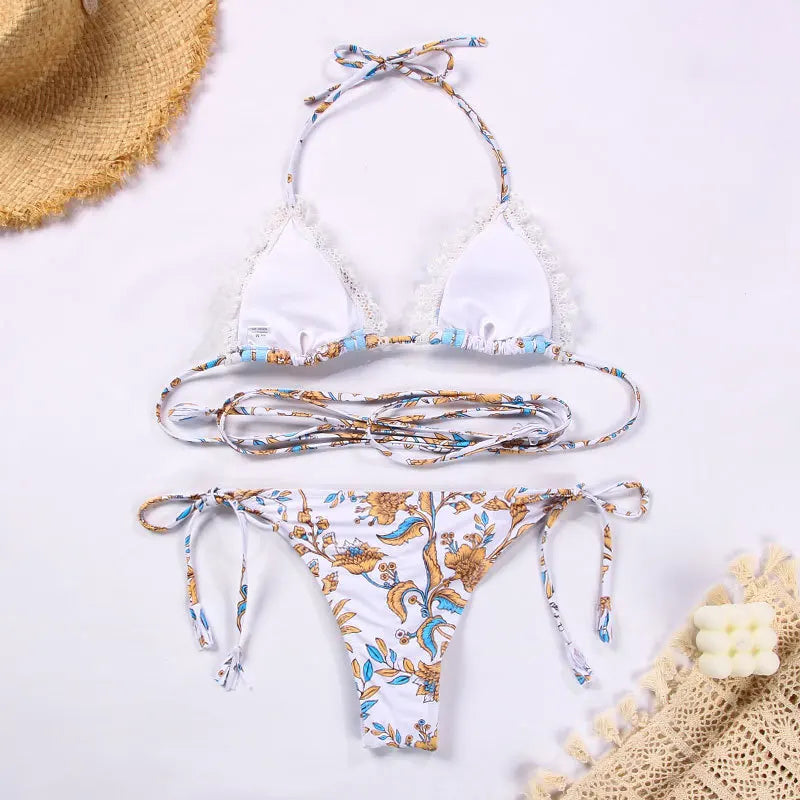 2024 New Sexy Halter Bandage Thong Bikini Set Women Women's Swimsuit Summer Bathing Suits Swimwear