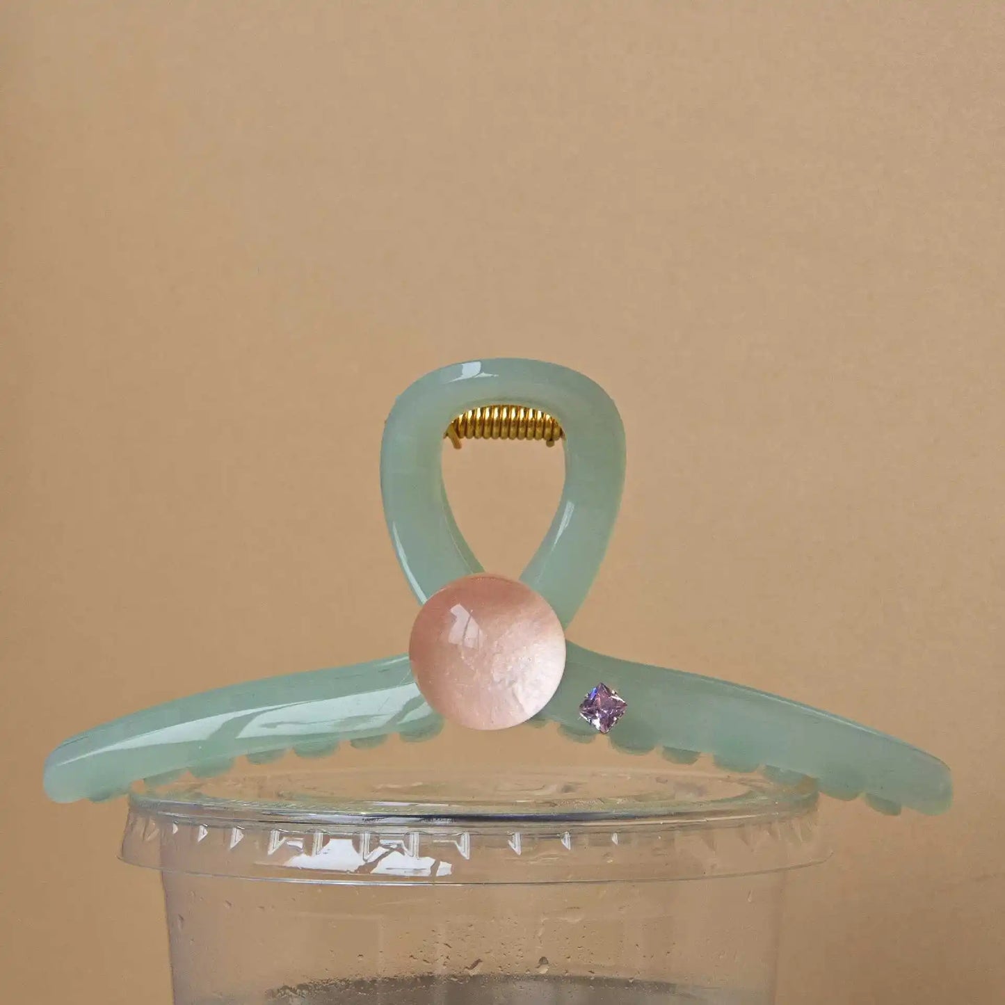 muweordy Mint green oval Hollow Out Hair Claw Clip with Pink Round Bead creative Planet Shape hair clips Sweet Hair Accessories