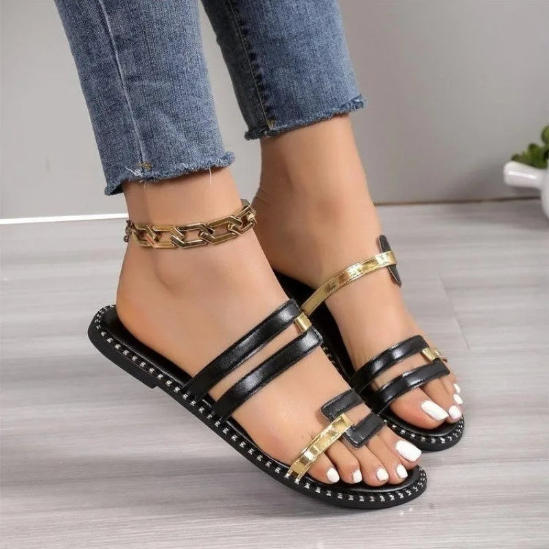 Women Slippers New Flat Heels Clip-toe Casual Rome Sandals Summer Fashion Outdoor Beach Slippers Slides Women Zapatos De Mujer