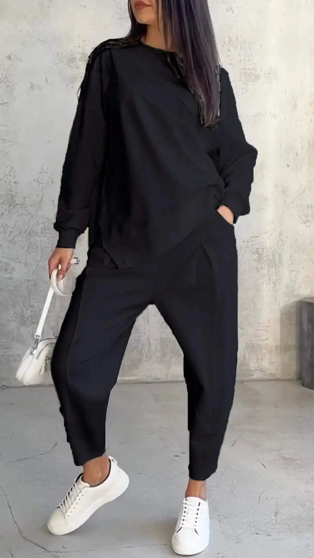 Women Casual Solid Set Fashion O Neck Long Sleeve Loose Top And Long Pants Two Piece Sets Lady Spring And Autumn Sports Sets