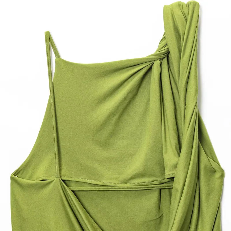 Top Women Summer Tank Sleeveless Top With Open Back Ruffled Asymmetrical Slip Top Sexy Street Style CasualOversize Green Tops
