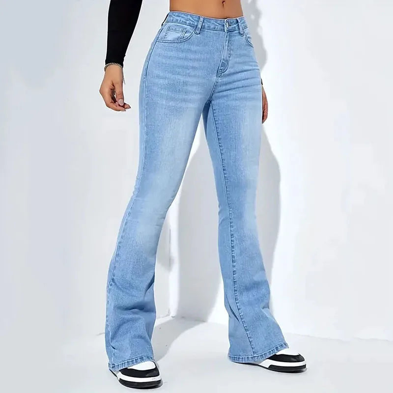 Lucyever Women's Denim Flare Pants Vintage Americana Streetwear Slim Y2K Punk Jeans Women Classic High Waist Wide Leg Trousers