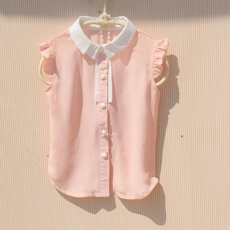 2024 Summer Baby Toddler Teenager Girls White Blouse Chiffon Ruffles Girl Tops Kids Shirt Children Clothes 6 8 10 12 Years