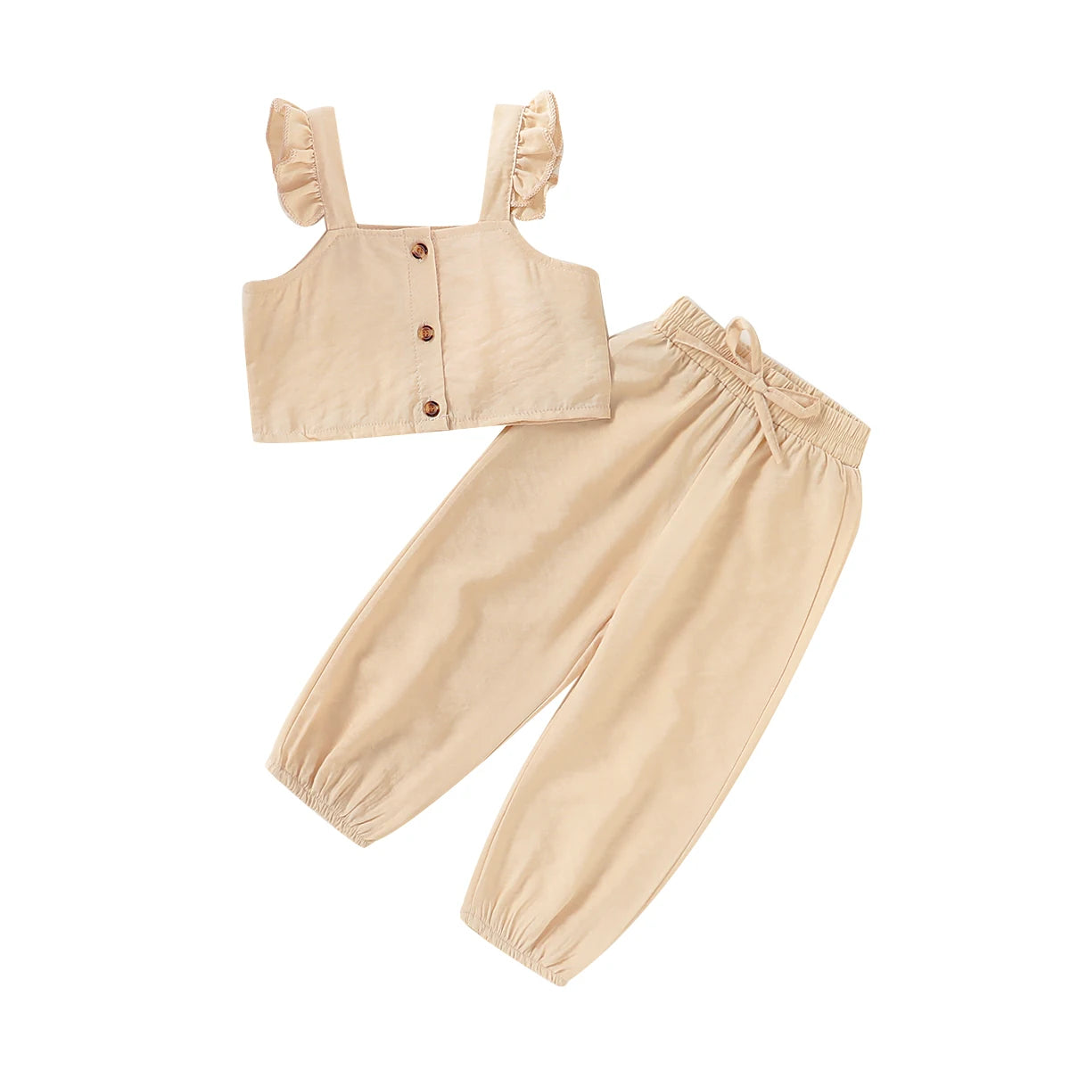 Toddler Kids Baby Girls Clothing Set Solid Color Crop Top Long Pant Girl Ruffle Sleeveless Tops Pants 2pcs Outfits Clothes 1-6Y
