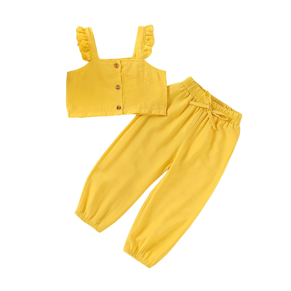 Toddler Kids Baby Girls Clothing Set Solid Color Crop Top Long Pant Girl Ruffle Sleeveless Tops Pants 2pcs Outfits Clothes 1-6Y