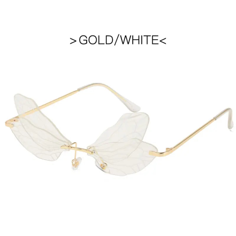 Vintage Dragonfly Wings Sunglasses Fashion Rimless Women Clear Lens Eyewear Men Pink Sun Glasses UV400 Eyewear Female