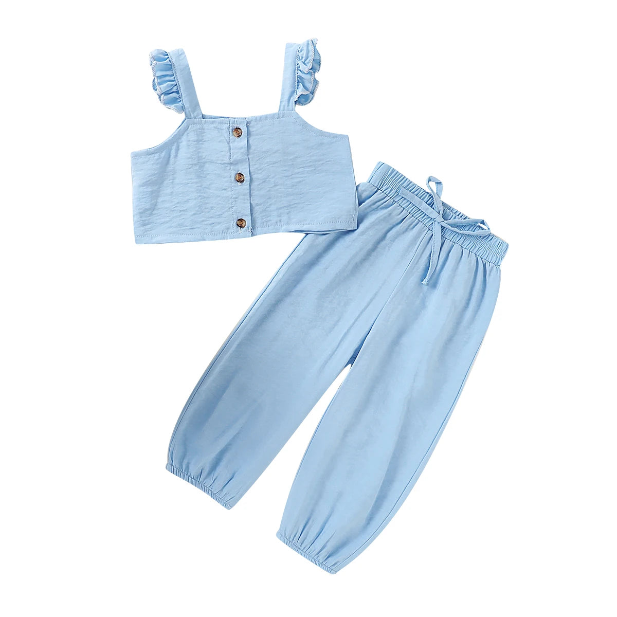Toddler Kids Baby Girls Clothing Set Solid Color Crop Top Long Pant Girl Ruffle Sleeveless Tops Pants 2pcs Outfits Clothes 1-6Y