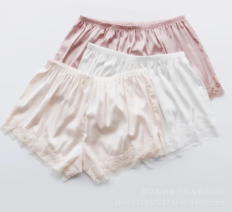2023 Plus Size Satin Kitten Silky Elastic Waist Women Men Home Sleep Tracksuit Bottom Short Pants Pajama Nightwear Shorts