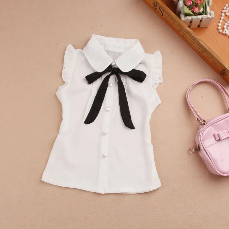 2024 Summer Baby Toddler Teenager Girls White Blouse Chiffon Ruffles Girl Tops Kids Shirt Children Clothes 6 8 10 12 Years