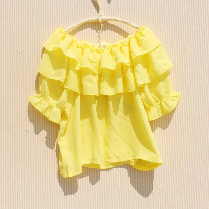 2024 Summer Baby Toddler Teenager Girls White Blouse Chiffon Ruffles Girl Tops Kids Shirt Children Clothes 6 8 10 12 Years