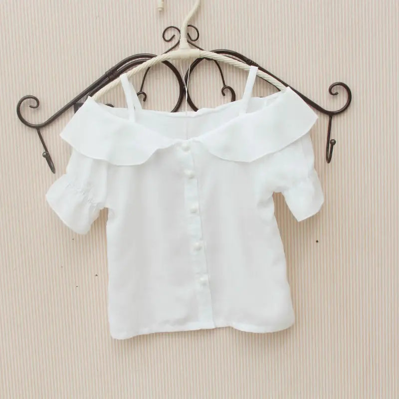 2024 Summer Baby Toddler Teenager Girls White Blouse Chiffon Ruffles Girl Tops Kids Shirt Children Clothes 6 8 10 12 Years
