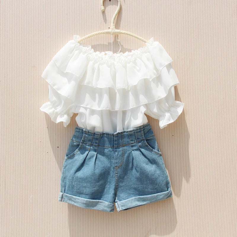 2024 Summer Baby Toddler Teenager Girls White Blouse Chiffon Ruffles Girl Tops Kids Shirt Children Clothes 6 8 10 12 Years