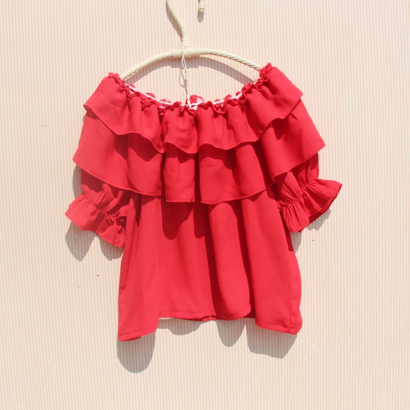 2024 Summer Baby Toddler Teenager Girls White Blouse Chiffon Ruffles Girl Tops Kids Shirt Children Clothes 6 8 10 12 Years