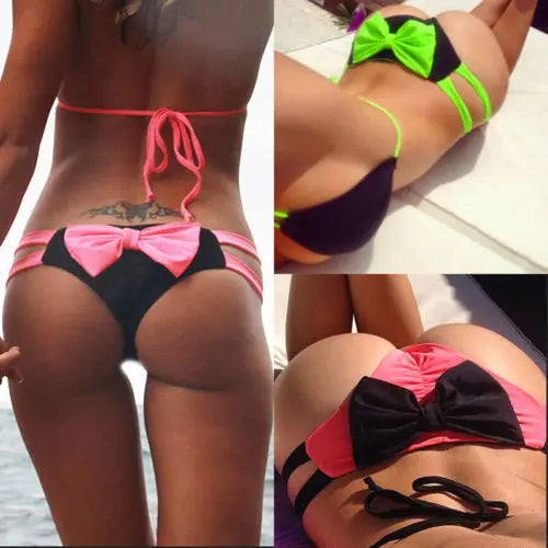 Brazilian Bikini Bottom Panties Summer Bow-knot Women Sexy Beach Thong Swimsuit Bikini Bottoms Underwear