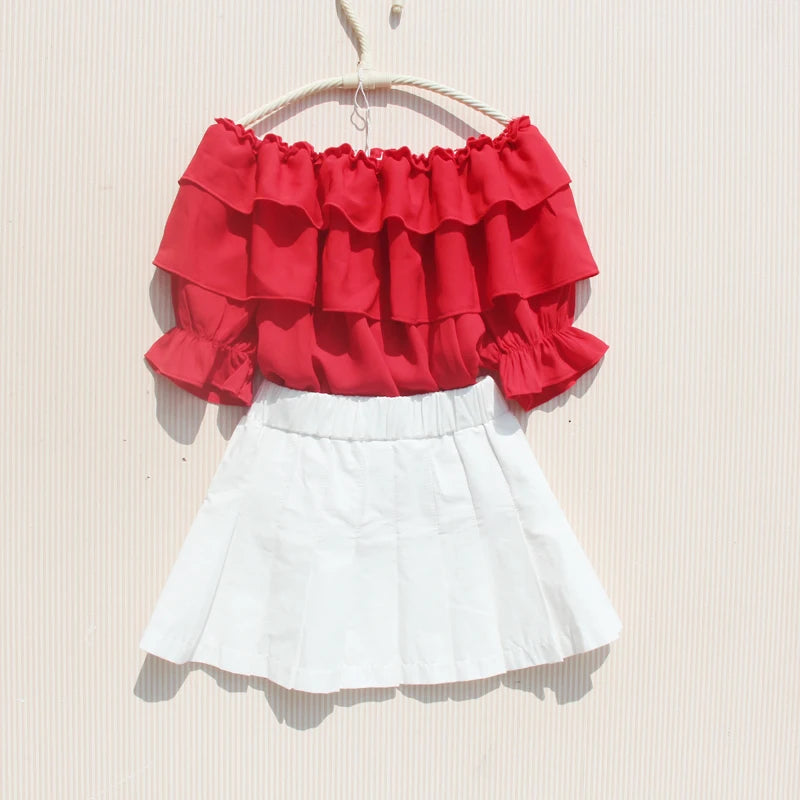 2024 Summer Baby Toddler Teenager Girls White Blouse Chiffon Ruffles Girl Tops Kids Shirt Children Clothes 6 8 10 12 Years