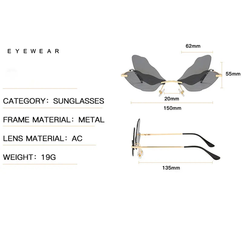 Vintage Dragonfly Wings Sunglasses Fashion Rimless Women Clear Lens Eyewear Men Pink Sun Glasses UV400 Eyewear Female