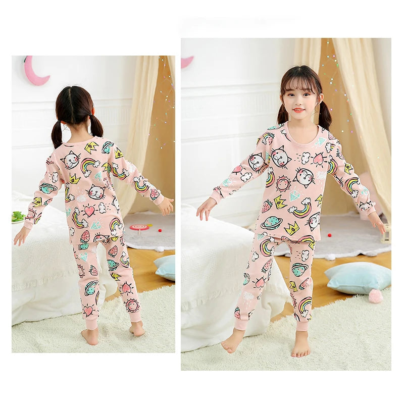 Girls Pajamas Sets 2 to 3 4 5 6 7 8 9 10 11 12 13 14 Years Cotton 100 Toddler Kids Pijamas Long Sleeve Cute Pyjama Pink Cat Pjs