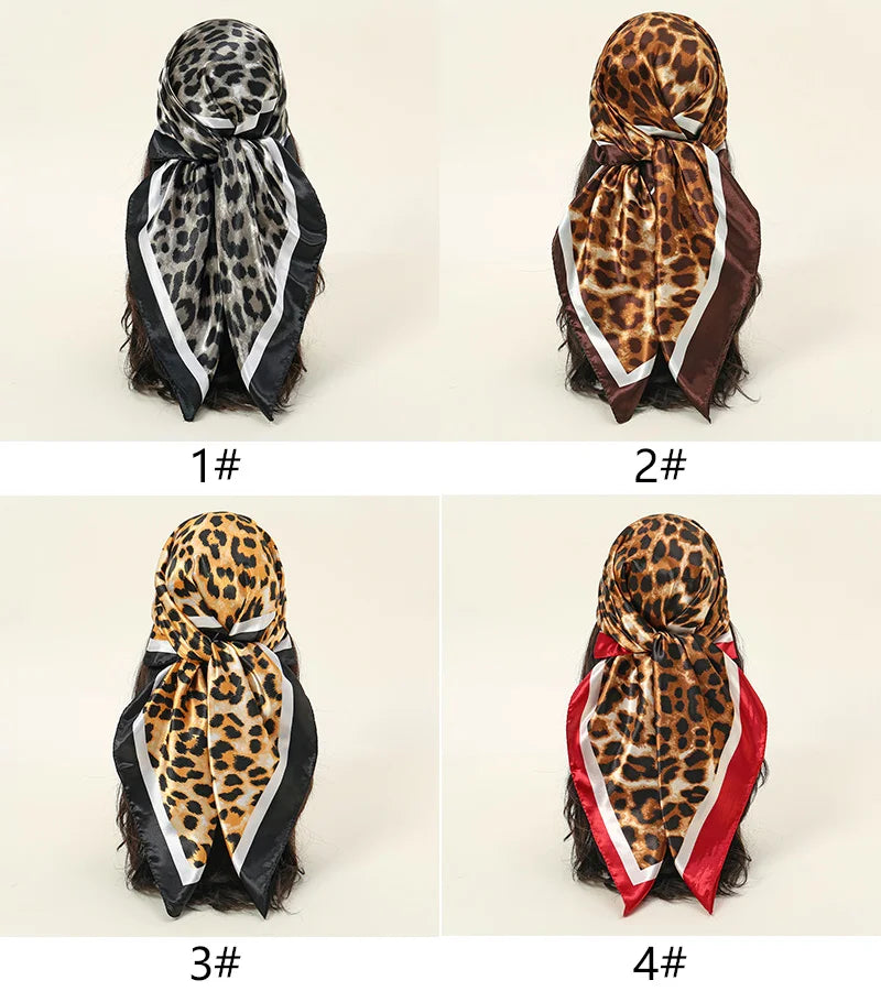 90*90cm Satin Square Scarf Women Leopard Print Shawl Hair Wrap Silk Feeling Satin Neckerchief Hair Band Classics Leopard Bandana