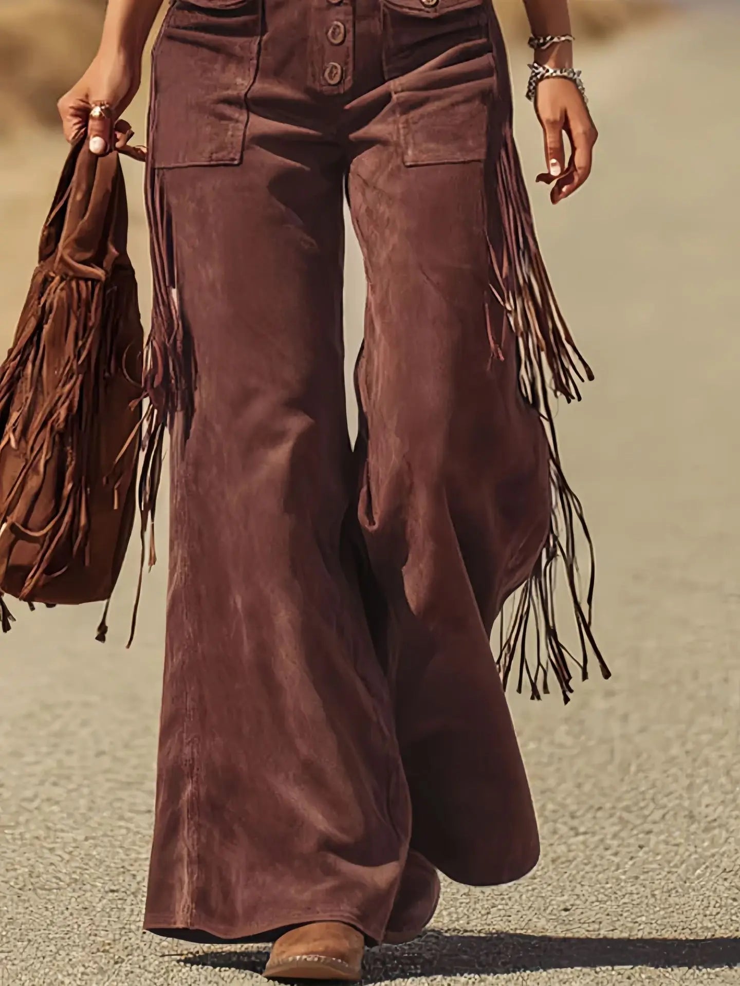 Women Chamois Straps Jumpsuit Spring Tassel Wide Leg Pants Romper Dungaree Bib Overalls Casual Loose Sleeveless Street Jumpsuits