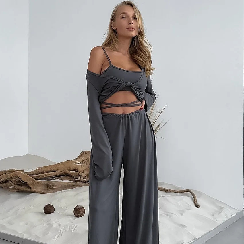 New 2025 Spring Autumn Underwear Long Pants Long Sleeve Pajama 3-Piece Set Fashionable and Comfortable Home Clothes Loungewear
