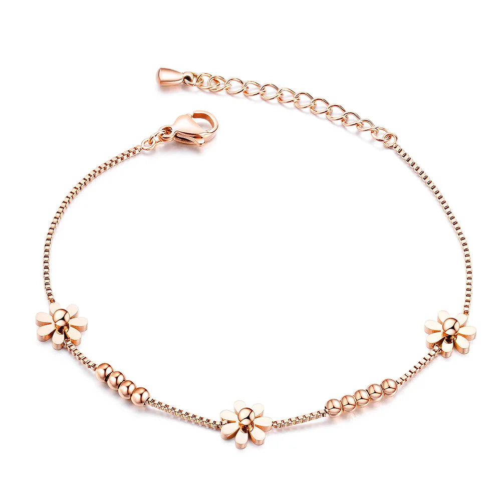 Lokaer Titanium Steel Rose Gold Plated Small Fresh Daisy Charm Bracelet Female Jewelry Trendy Chain & Link Bracelets B18196