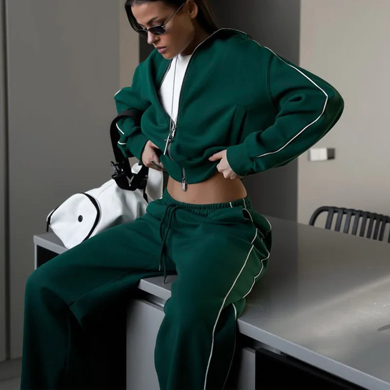 Women Two Piece Sets Pant Set Tracksuit Sport Jogger Y2k Sweatshirts Autumn Sports Jacket Elastic Waist Pants Matching Sets 2025