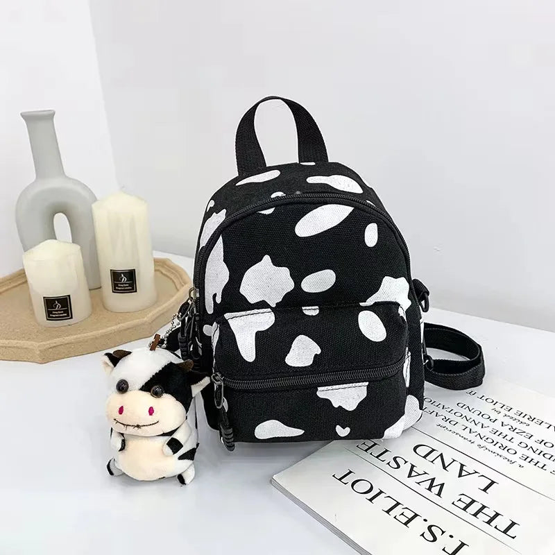 Kids Cute Cow Printed Bag Children's Girl Backpack With Stuffed Cow Lightweight Kindergarten Schoolbag Early Education Bag