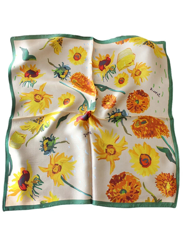 New 100% Real Silk Scarf For Woman Vintage Leopard Head Hair Scarfs Small Square Bandana Femme Office Neckerchief SD0201