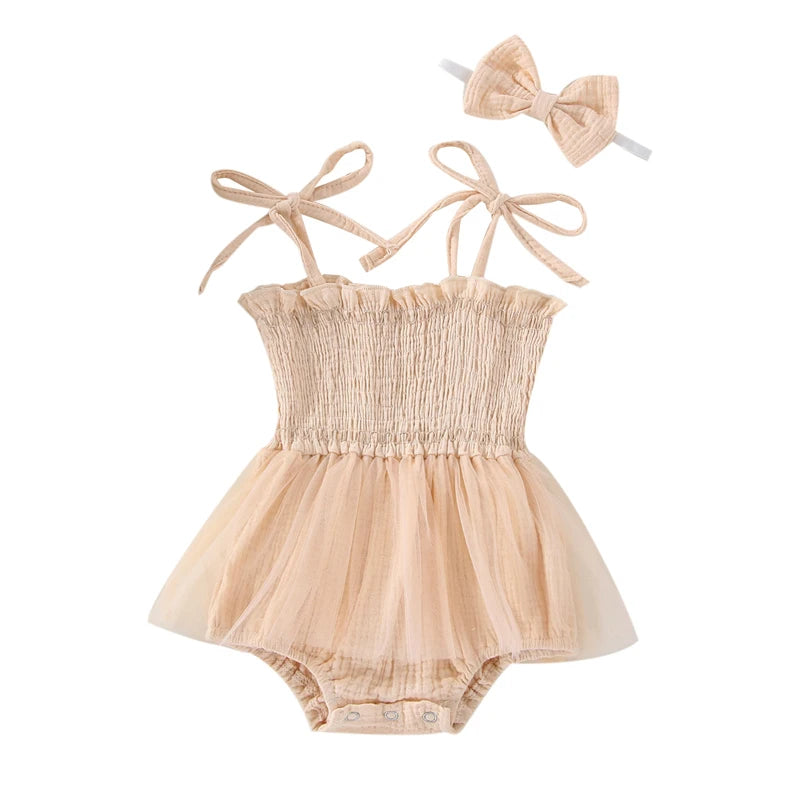 Summer Baby Romper Set Cotton Sleeveless Toddler Princess Tulle Dress Infant Girls Bodysuit Baby Jumpsuit And Headband