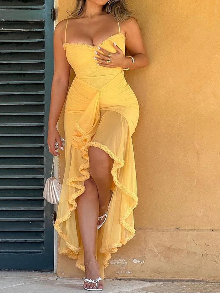 Summer Dresses Women Backless Elegant Ladies Sexy Long Summer Dress with Short Sleeves Skinny Thin Strap Dress Pleated