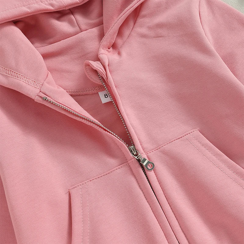Solid Casual Zip Up Hooded Coat For Toddler Boys Girls Hoodies Jacket Long Sleeve Kids Coat Fall Winter Clothes Outerwear