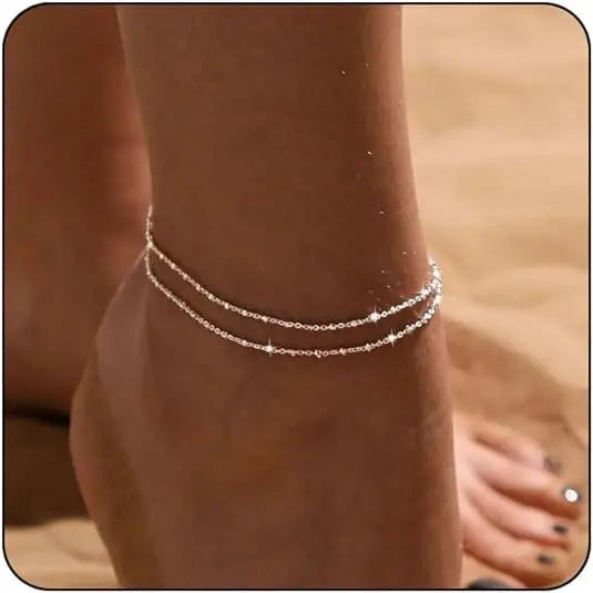 Layered Stainless Steel Anklet Seed Beads Butterfly Leaf Heart Summer Beach Foot Chain Niche Versatile Jewelry for Women Gift