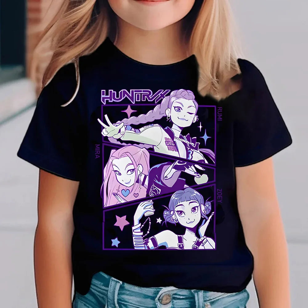 Kpop Demon Hunters Children's T Shirt Women Short Sleeve Saja Boys Kids Tee Kpop Demon Hunters Tshirt Boys Girls Family Clothing