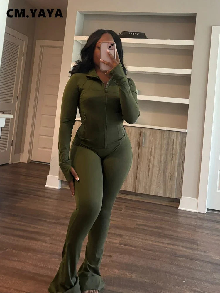 CM.YAYA Street Women's Set Striped Long Sleeve Jacket and Jogger Sweatpants Active 2024 Fall Sportwear Two 2-Piece Set Outfits