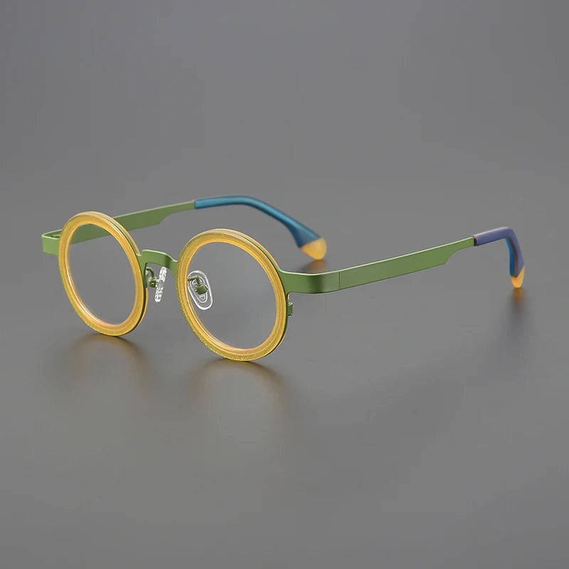 Designer spliced colored round literary glasses frame ultralight titanium fashion personality niche Harajuku prescription glasse
