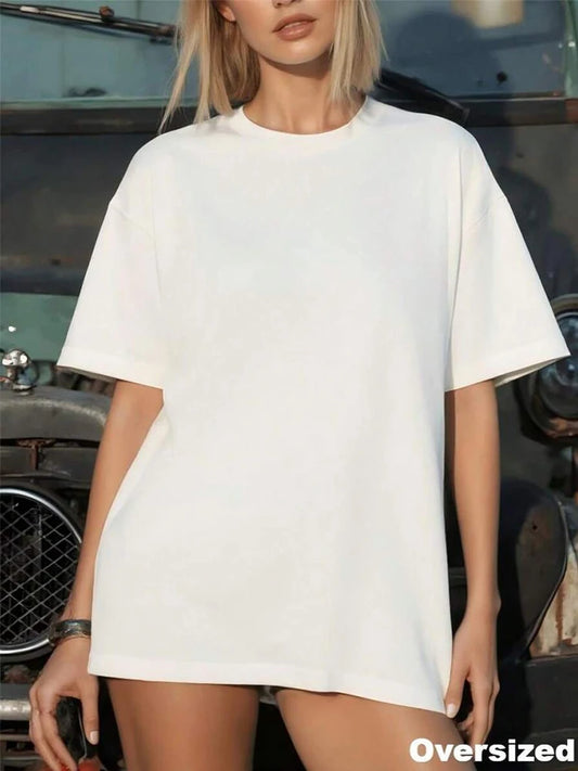 2026 New Arrival Women's Oversize T-shirt Urban Causal Fashion Pure Color Short Sleeve Tops Female Home Comfort 100% Cotton Tees