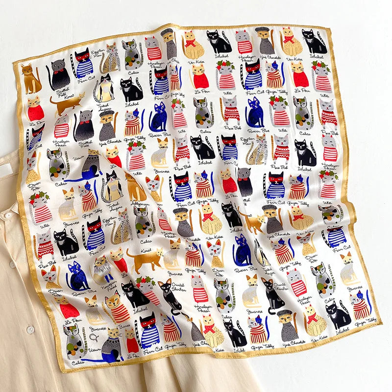 New 100% Real Silk Scarf For Woman Vintage Leopard Head Hair Scarfs Small Square Bandana Femme Office Neckerchief SD0201