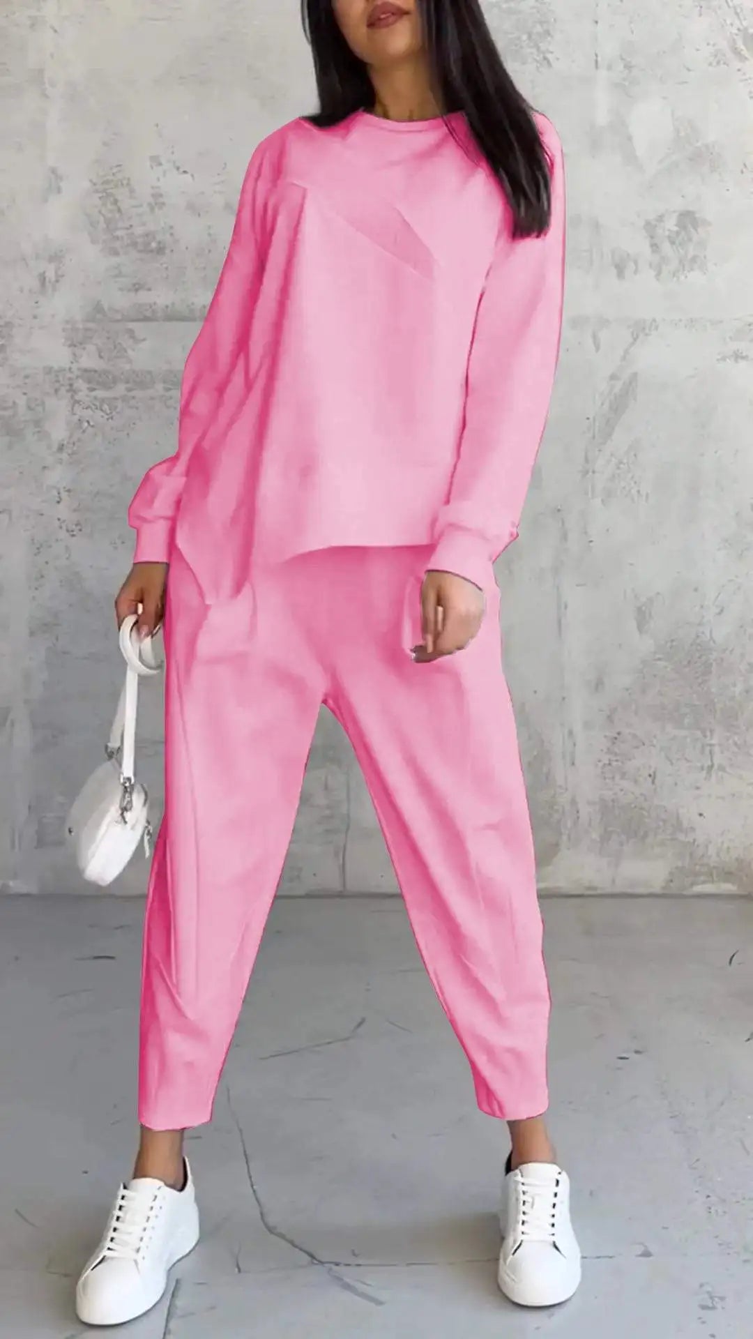 Women Casual Solid Set Fashion O Neck Long Sleeve Loose Top And Long Pants Two Piece Sets Lady Spring And Autumn Sports Sets